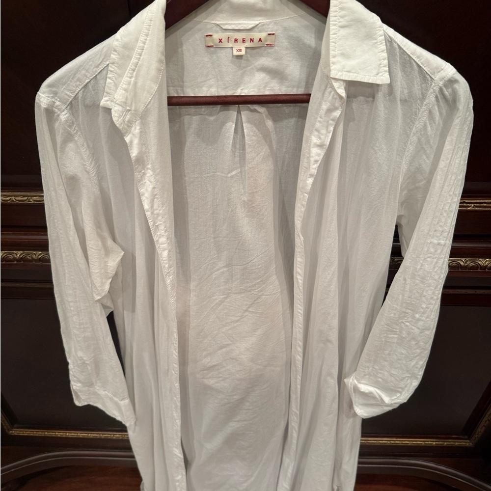 Xirena White Long Sleeve Shirt Dress